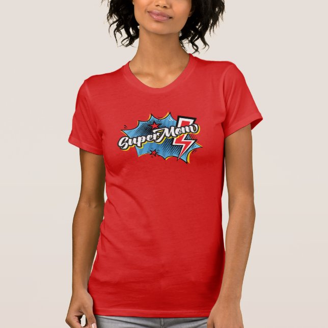 SuperMom Superhero comic style Gift t-shirt in Red (Front)