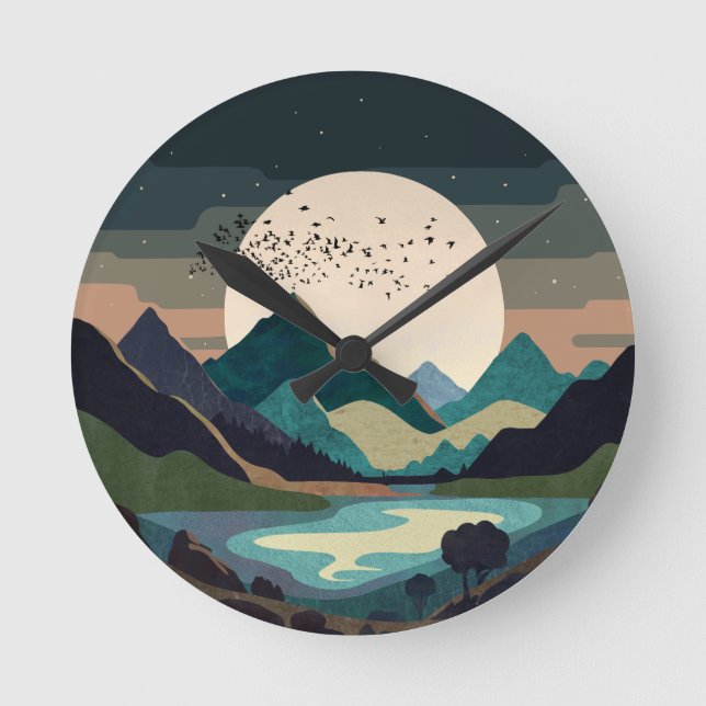 Supermoon On The Lake Round Clock (Front)