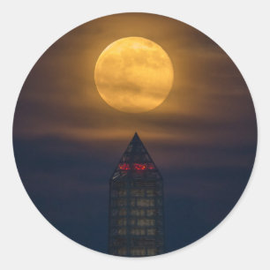 Supermoon Over Washington Monument Classic Round Sticker