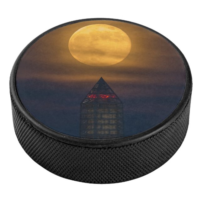 Supermoon Over Washington Monument Hockey Puck (3/4)