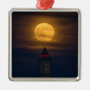 Supermoon Over Washington Monument Metal Tree Decoration