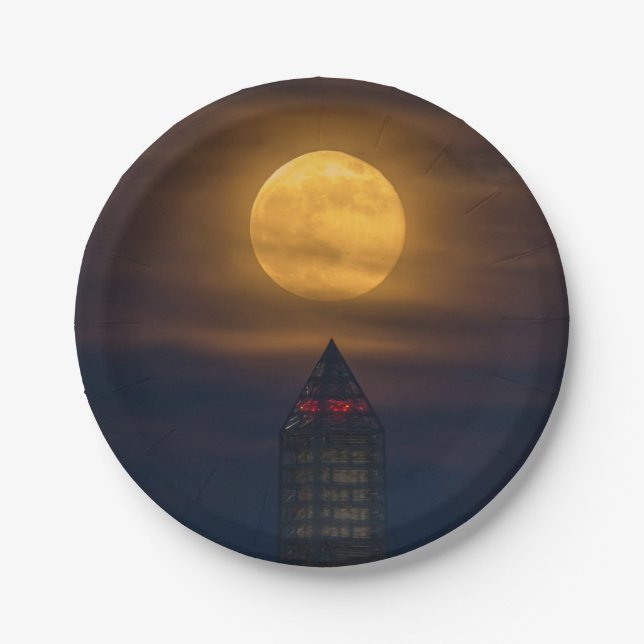 Supermoon Over Washington Monument Paper Plate (Front)