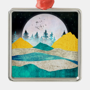 Supermoon Rising Landscape Metal Tree Decoration
