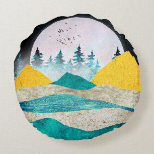 Supermoon Rising Landscape Round Cushion