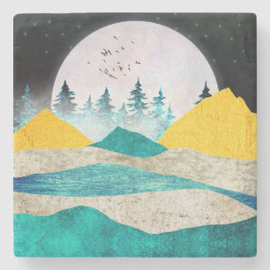 Supermoon Rising Landscape Stone Coaster