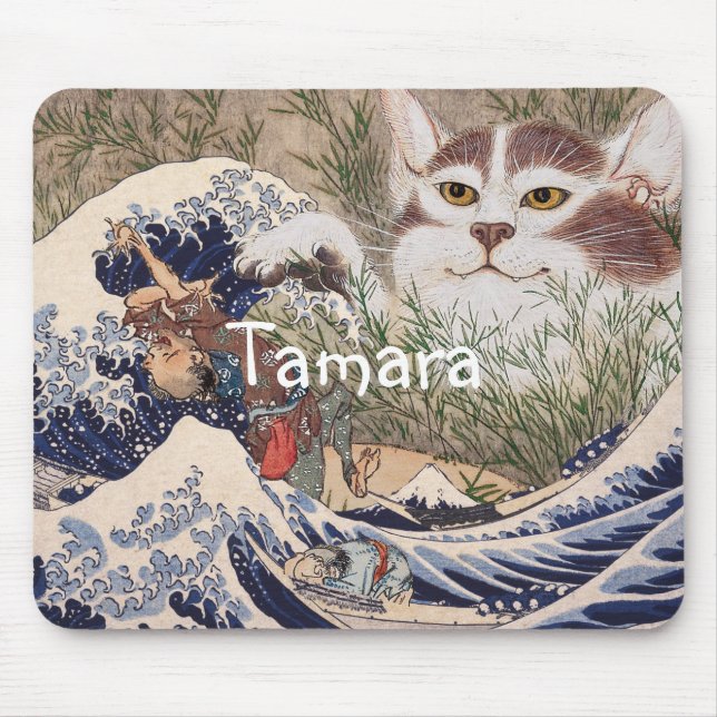 Supernatural Cat at the Great Wave Mouse Pad (Front)