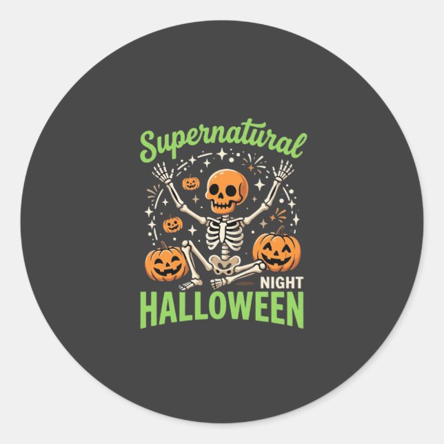 Supernatural Skeleton Halloween Vector Design_1 Classic Round Sticker (Front)