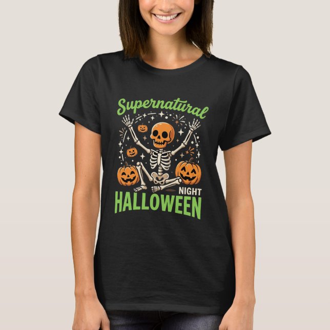 Supernatural Skeleton Halloween Vector Design_1 T-Shirt (Front)