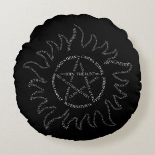 Supernatural Typography Pentagram Round Cushion