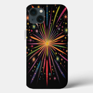 Supernova - Rainbow Stars Galaxy Black Retro Boho iPhone 13 Case