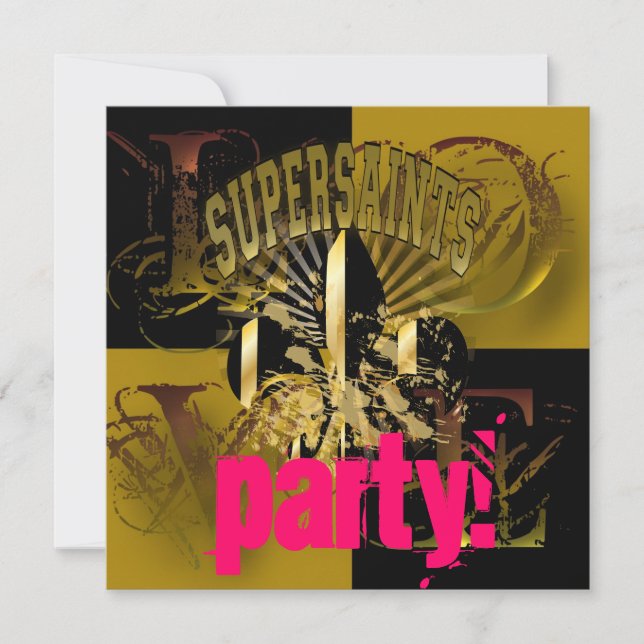 Supersaints party, Fleur de Lis/black + gold Invitation (Front)