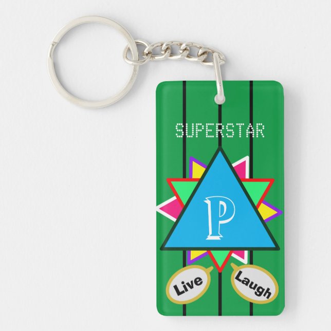 Superstar Cartoon Love Monogram Blue Green Key Ring (Front)