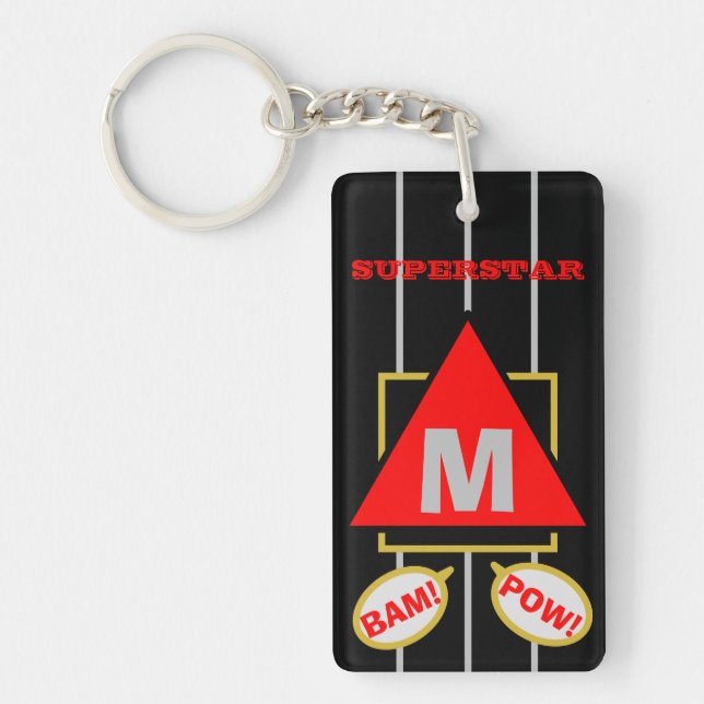 Superstar Cartoon Monogram Black Red Key Ring (Front)