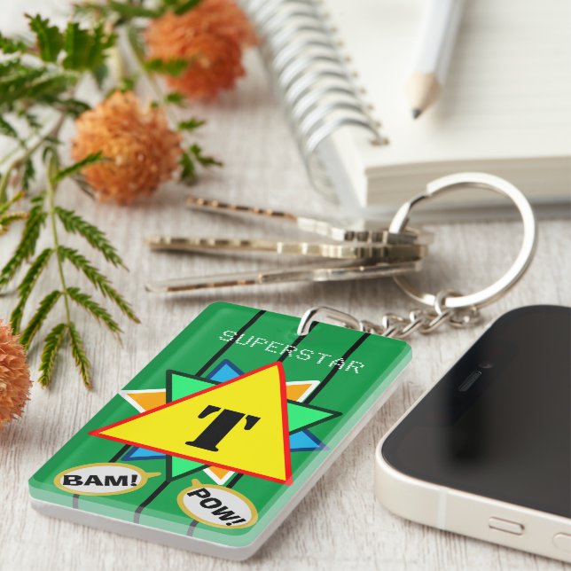 Superstar Cartoon Monogram Yellow Green Key Ring (Front Right)