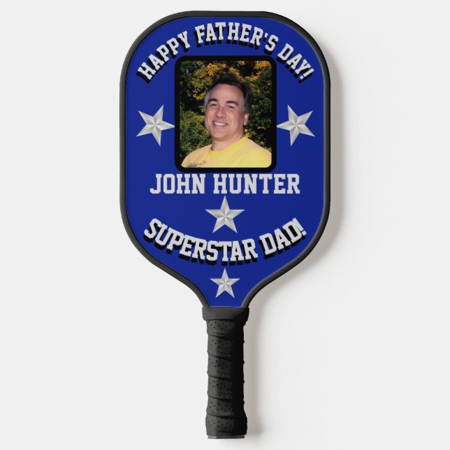 "Superstar Dad" Father's Day Blue/Silver Pickleball Paddle (Front)