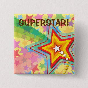 Superstar Rainbow Colourful Fun Kid's Favour 15 Cm Square Badge