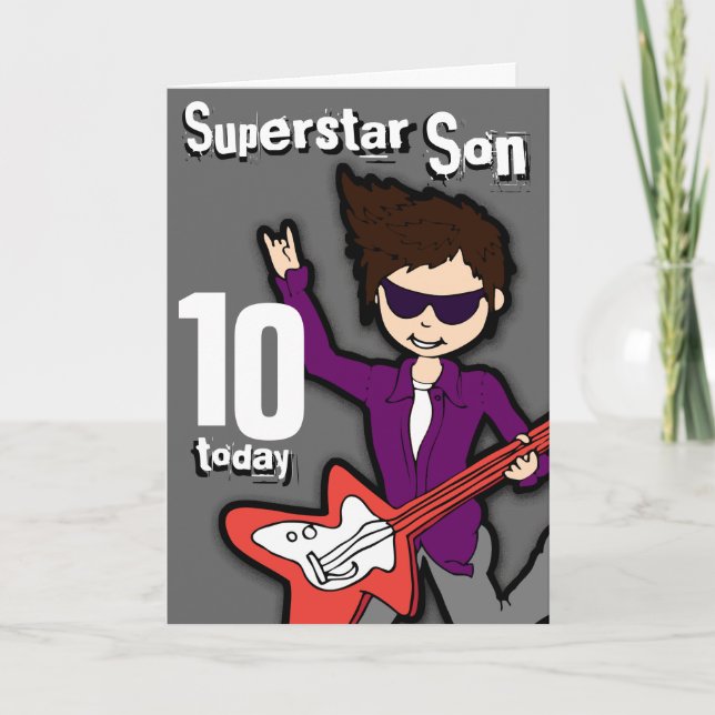 Superstar Son 10th birthday gray red boy card (Front)