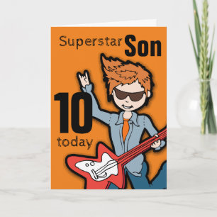 Superstar Son 10th birthday orange boy card