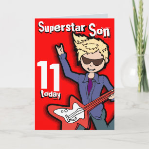 Superstar Son 11th birthday red blonde boy card