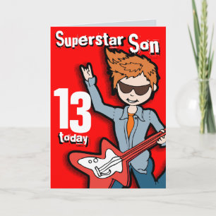 Superstar Son 11th birthday red boy card