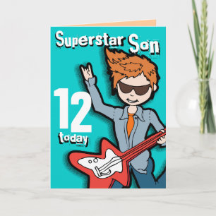 Superstar Son 12th birthday aqua boy card