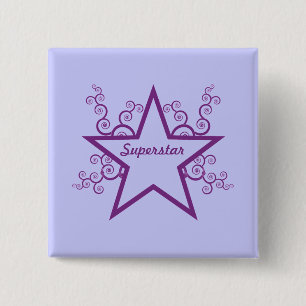 Superstar Swirls Button, Purple 15 Cm Square Badge