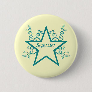 Superstar Swirls Button, Teal 6 Cm Round Badge