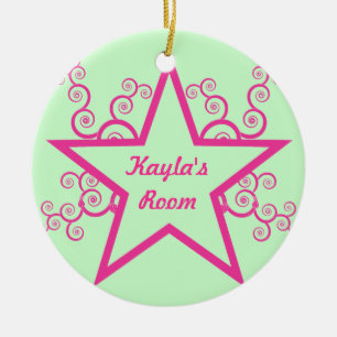 Superstar Swirls Doorhanger Ornament, Pink Ceramic Tree Decoration