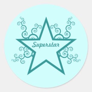 Superstar Swirls Stickers, Teal Classic Round Sticker