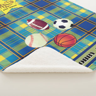 Superstar Tartan Blue Yellow Sherpa Blanket