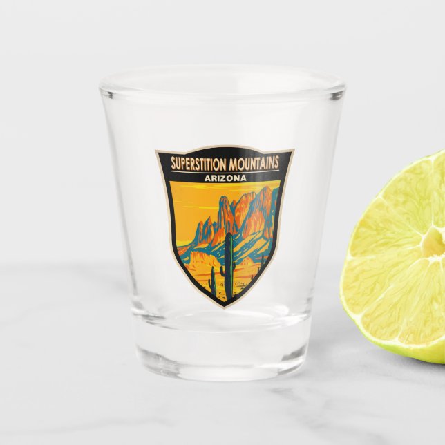 Superstition Mountains Arizona Vintage Shot Glass (Front)