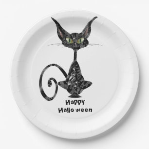 Superstitious Black Cat Halloween Party Paper Plate