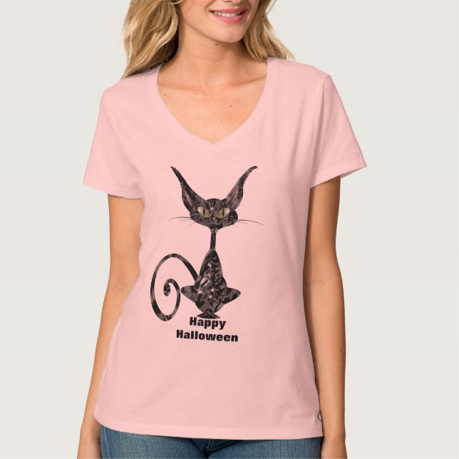 Superstitious Black Cat Purrfect on Pink T-Shirt (Front)