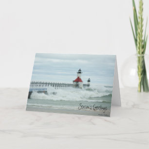 Superstorm Sandy Lake Michigan Lighthouse Card