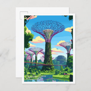Supertree Grove Singapore Art Travel illustration Postcard