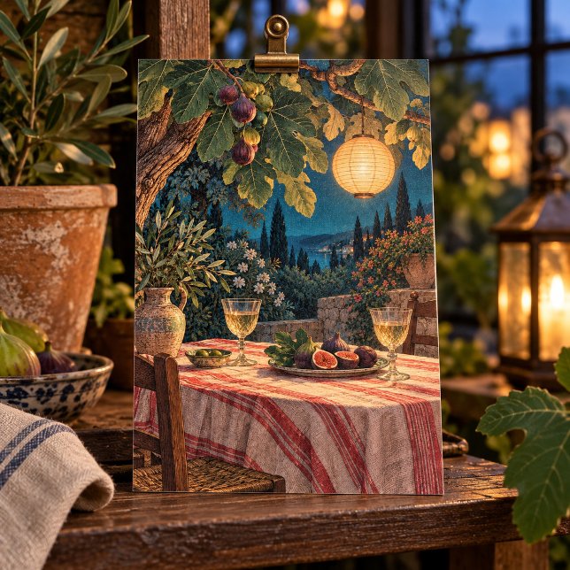 Supper under the Fig Tree Art Print (4 x 6 inch unframed semi-gloss print. Flat printed artwork. Styled scene; props not included.)