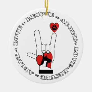 SUPPORT ANIMAL RESCUE ORNAMENT DOG / CAT ASL SIGN
