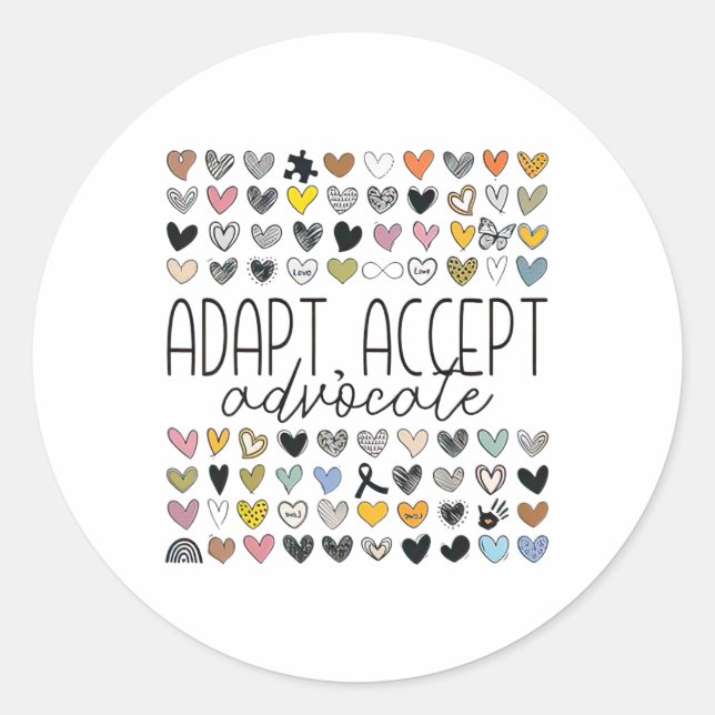 Support Autism Awareness Adapt Accept Advocate  Classic Round Sticker (Front)