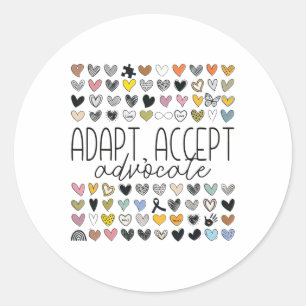 Support Autism Awareness Adapt Accept Advocate  Classic Round Sticker
