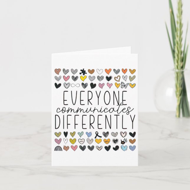 Support Autism Awareness Everyone Communicates Dif Card (Front)
