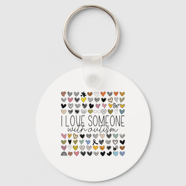 Support Autism Awareness I Love Someone With Autis Key Ring (Front)