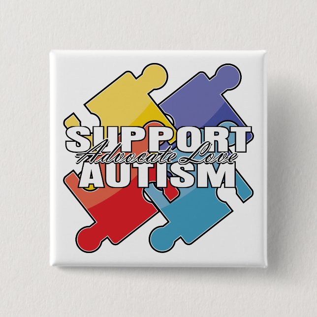 Support Autism Awareness Puzzle Pieces 15 Cm Square Badge (Front)