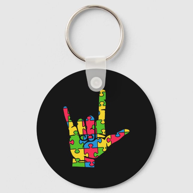 Support Autism Love Sign Language  Key Ring (Front)