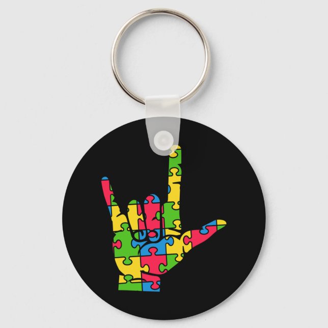 Support Autism Love Sign Language  Key Ring (Front)