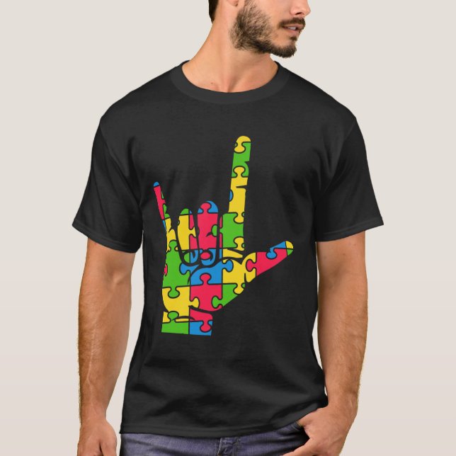 Support Autism Love Sign Language  T-Shirt (Front)