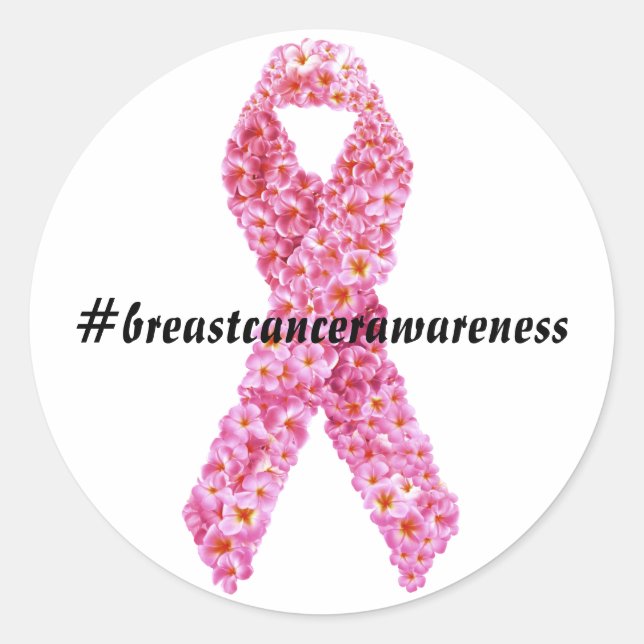 Support Breast Cancer Awareness Pink Flower Ribbon Classic Round Sticker (Front)