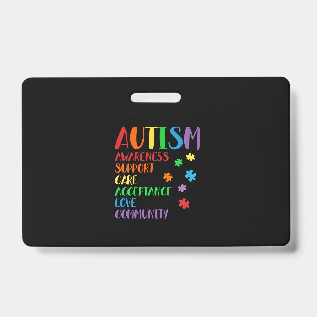 Support Care Acceptance Ally Autism Awareness ID Badge (Front)