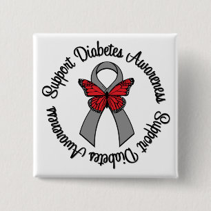 Support Diabetes Awareness Butterfly Ribbon 15 Cm Square Badge