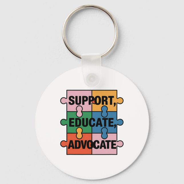 Support Educate Advocate Puzzle Piece Autism Aware Key Ring (Front)