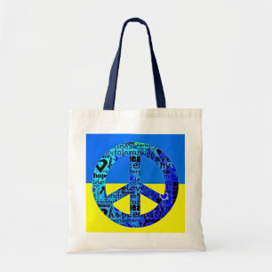 Support for Ukraine Flag Blue Peace Sign Tote Bag